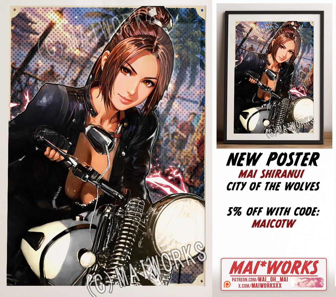 MaiworksXX's tweet photo. Biker Babe Mai! design for sale #maishiranui on her Motorcycle! 20x28" in size , 5% off with code: MAICOTW
https://t.co/3e8aSfvQPg
#不知火舞 #shiranuimai #fatalfury #ffcotw #videogameposter #neogeo https://t.co/joHNZ3GLga