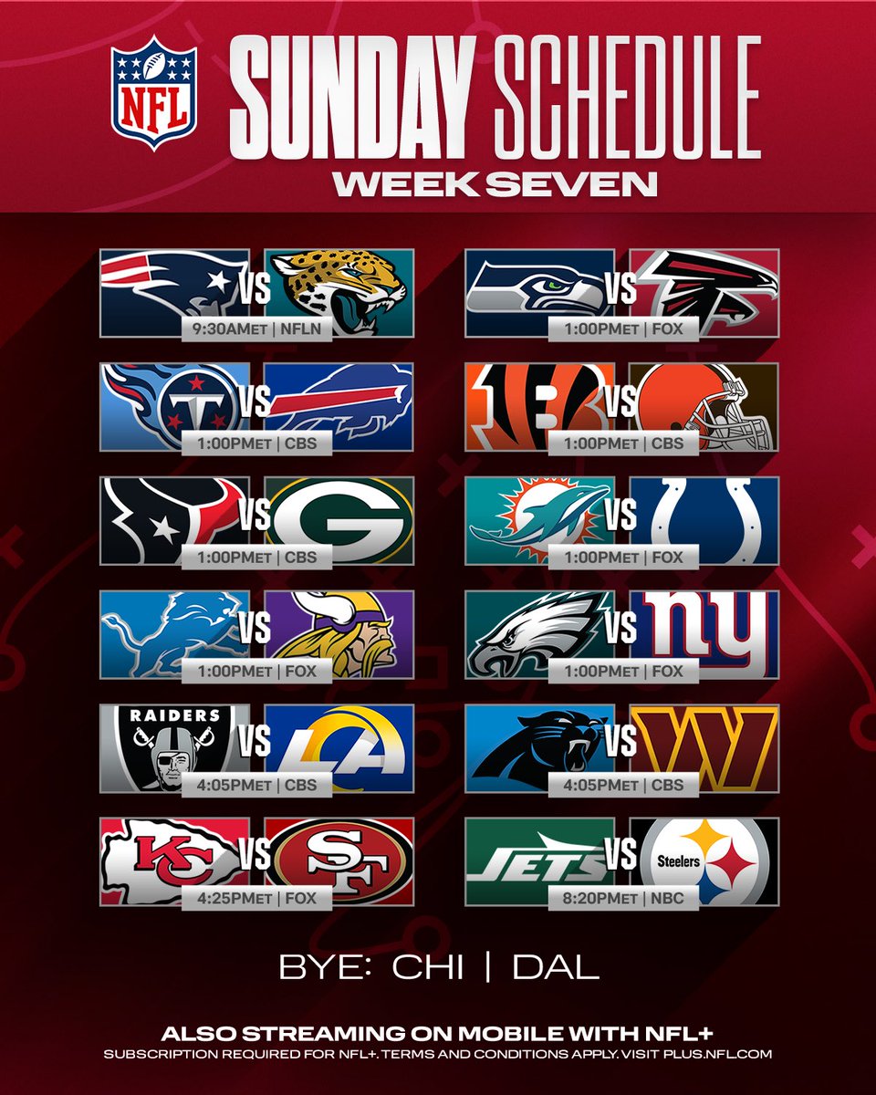NFL's tweet photo. Week 7 won’t disappoint 🤩

📱: Stream on #NFLPlus https://t.co/gpDvGle0kC https://t.co/rHQJmAcpeb