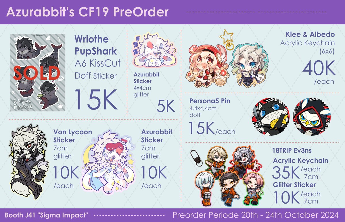 miomawla's tweet photo. (1/2) Likes &amp; shares appreciated!❣️

Azurabbit's CF19 CATALOGUE Fast PreOrder🌟
Mail Order &amp; Pick-Up CF19 are OPEN!

📎Link : https://t.co/K7Y1HEpOEk

📍Comifuro19 - Pick up at BOOTH J41
🗓PO PERIOD 20th-24th Oct 2024 

❗️Min. Order : IDR 50K

#comifuro19 #cf19 #comicfrontier19 https://t.co/IcvtPVyy9l