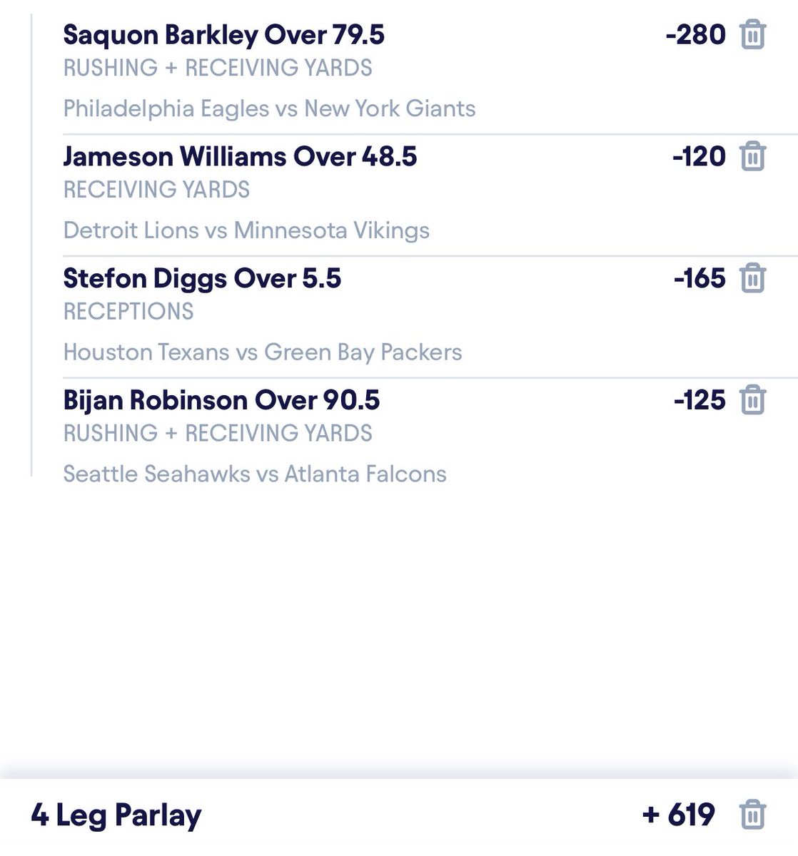 Cashout_Kings_'s tweet photo. NFL SUNDAY PARLAYS‼️‼️

Got a few Stat Parlays then our ML Parlay and a TD Parlay, LETS SWEEP 🧹🚨

#GamblingX #getmoney #Cashout #fliff #DraftKings https://t.co/8oFLqyNFoO