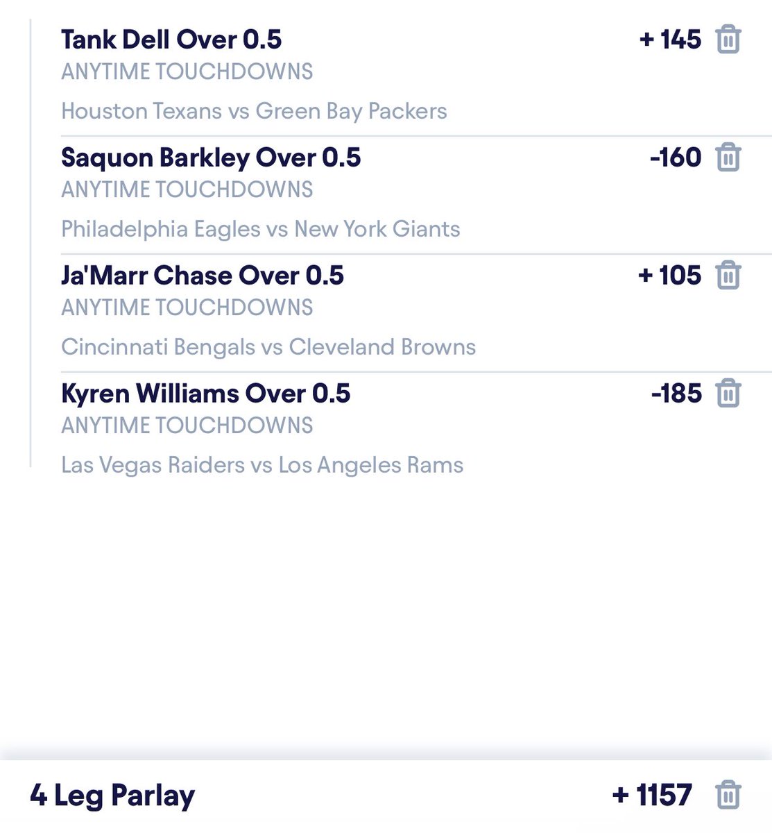 Cashout_Kings_'s tweet photo. NFL SUNDAY PARLAYS‼️‼️

Got a few Stat Parlays then our ML Parlay and a TD Parlay, LETS SWEEP 🧹🚨

#GamblingX #getmoney #Cashout #fliff #DraftKings https://t.co/8oFLqyNFoO