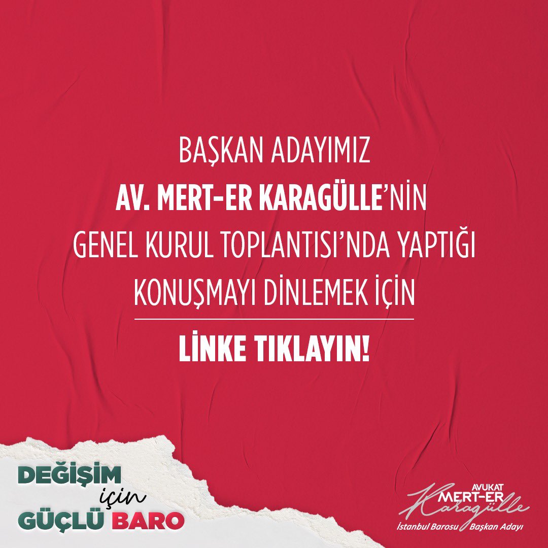 Başkan adayımız <a href="/Mert_Er_Krgll/">Mert-Er KARAGÜLLE</a>’nin Genel Kurul Toplantısı’nda yaptığı konuşmayı dinlemek için linke tıklayın!

x.com/mert_er_krgll/…

#değişimiçingüçlübaro