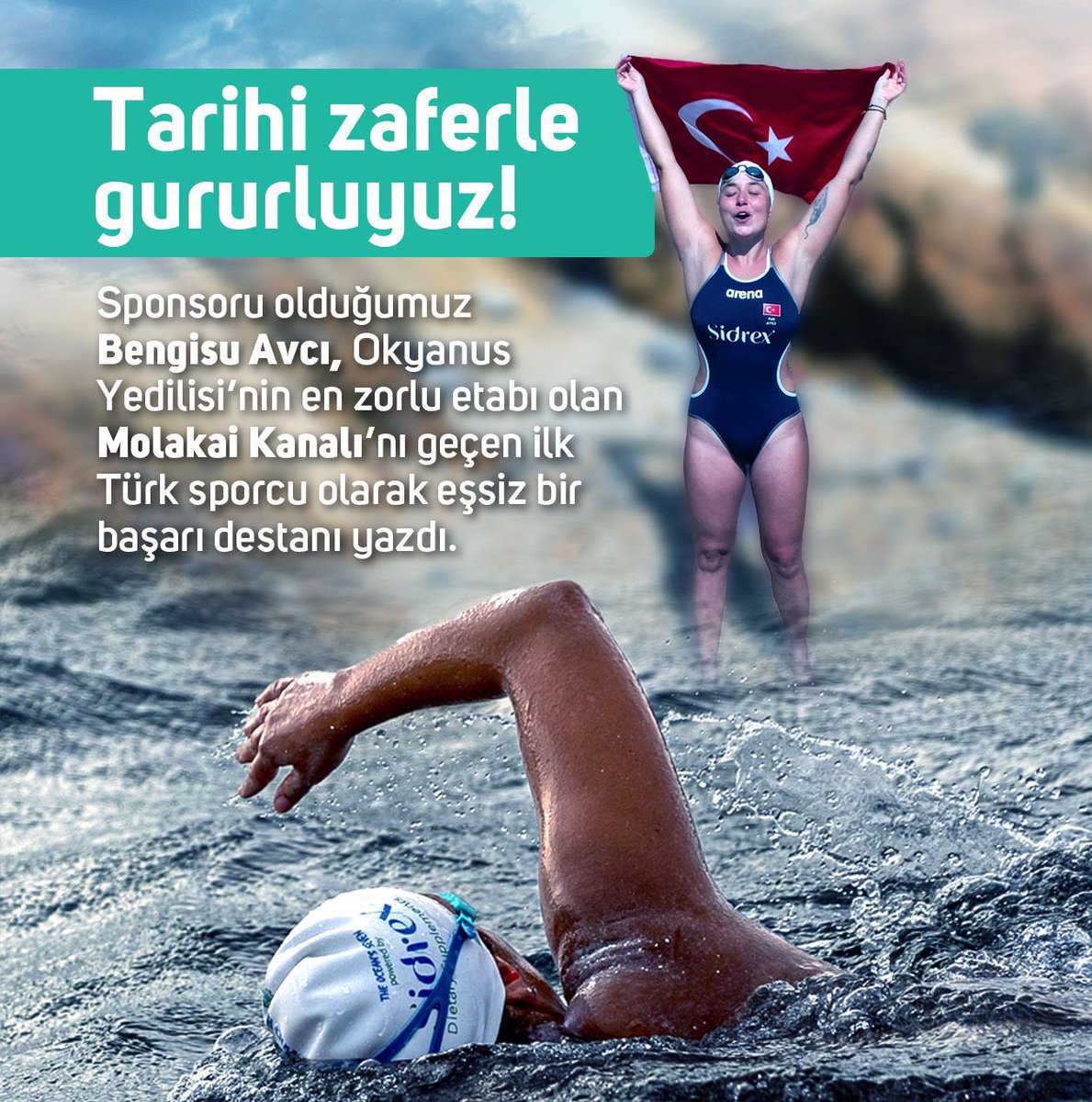 melekerogluu's tweet photo. Milli sporcumuz İzmirli Bengisu Avcı, @Sidrex_Turkiye sponsorluğunda Molakai Kanalı’nı geçen ilk Türk yüzücü olarak bizlere büyük bir gurur yaşattı. Tebrikler Bengisu, yolun hep açık olsun! https://t.co/yr07BNeNaW