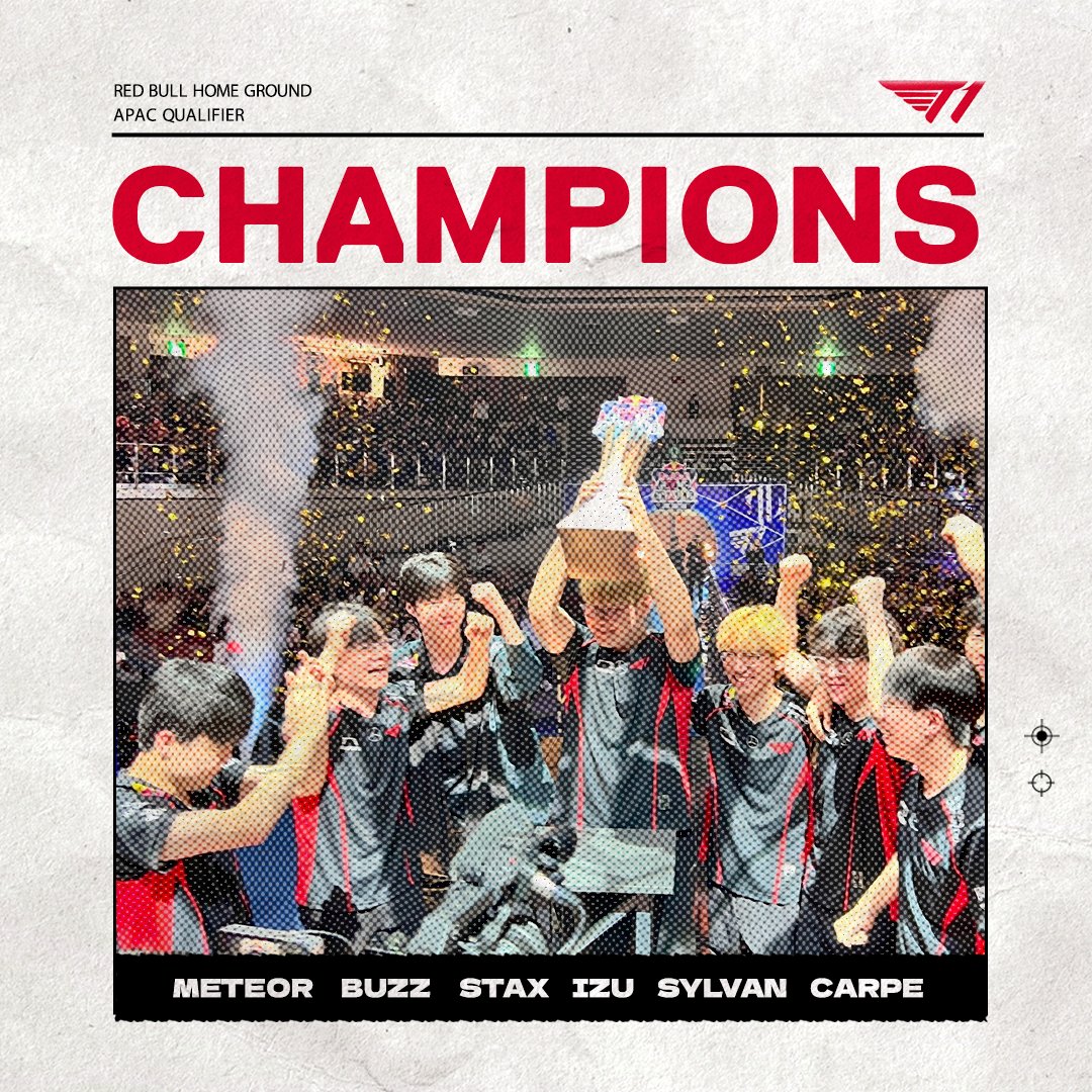 어쩌면 영광의 시작이 될지 모를 우리의 첫 우승 ✨

Our first victory, which may be the beginning of glory. ✨

初大会、優勝でスタート！ベルリンに向かって！✨

#T1VALORANT #T1WIN #RedBullHomeGround