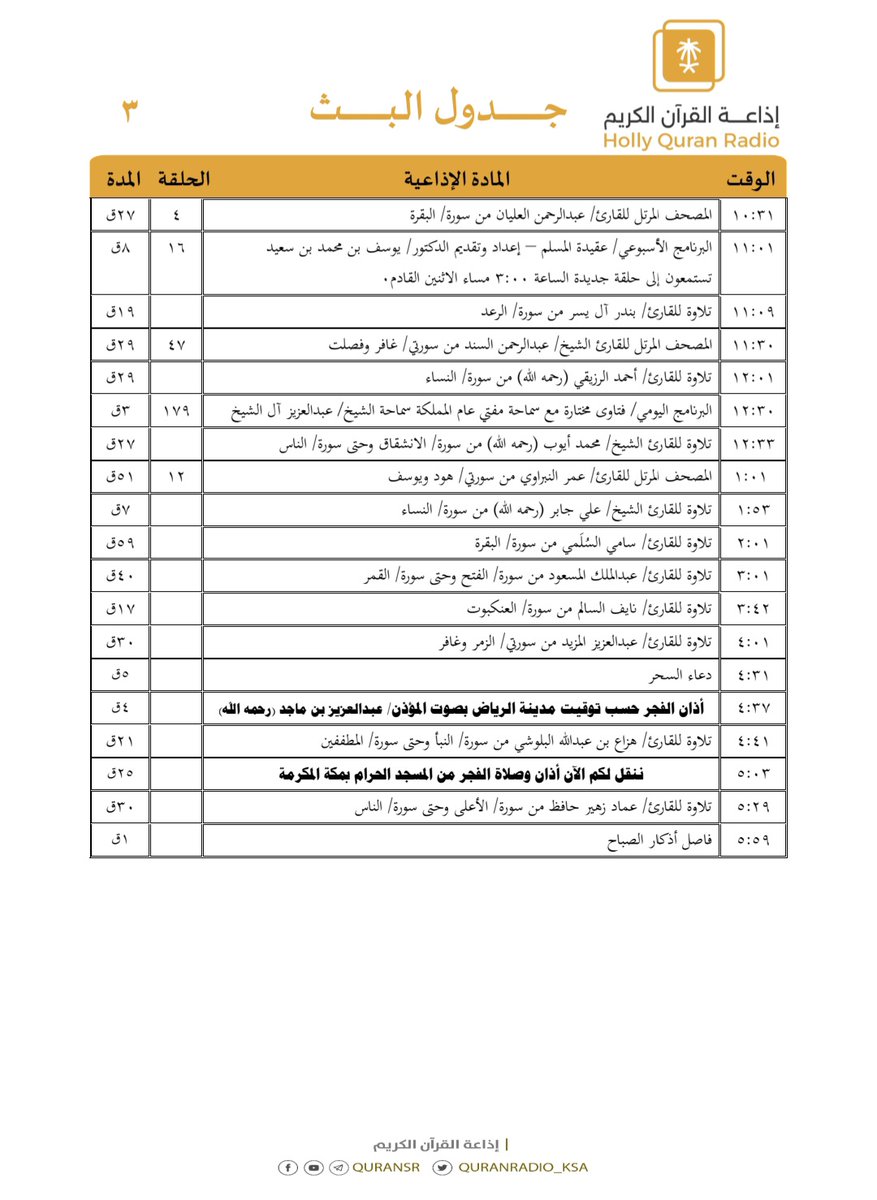 QuranRadio_ksa's tweet photo. هيكل تلاوات وبرامج
#إذاعة_القرآن_الكريم
ليوم #الاثنين 1446/4/18

رابط البث المباشر 👇🏻
https://t.co/Lhpif1NCOA https://t.co/MV9mSCDBbB