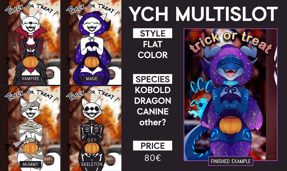✦ [ Y C H ] ✦ Trick or Treat ✦ MULTISLOT 
DM <a href="/zwiezda_art/">⋆✧✦Zwiezda✦✧⋆</a>
or comment under this post to claim a slot!