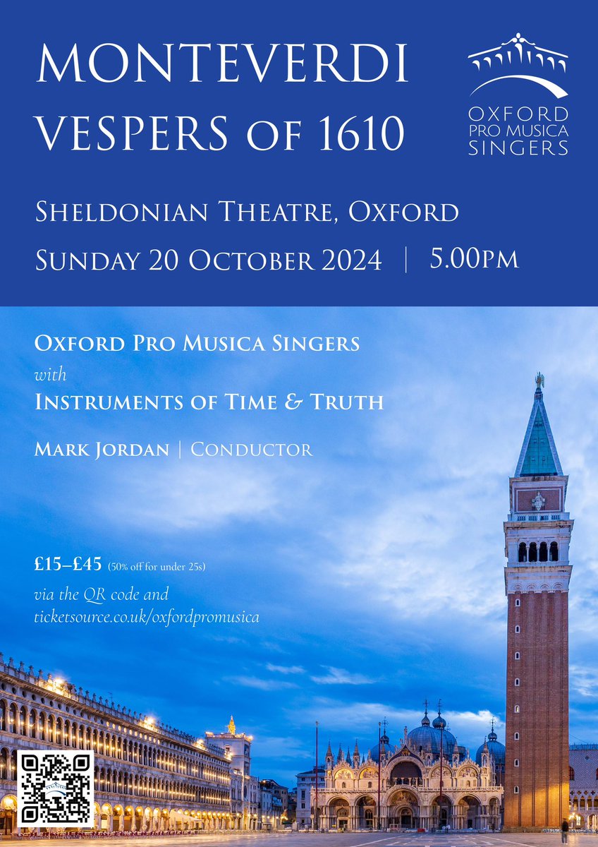 OxfordProMusica's tweet photo. 📣 Box office open! We still have some good seats available for our concert at 5pm. Join us in the beautiful Sheldonian for the wonderful Monteverdi Vespers. All welcome 😁 Under 25s 50% off. https://t.co/TiXFueGLHa