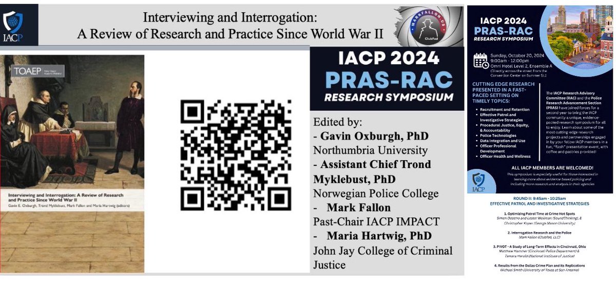glynco's tweet image. #WrongfulConvictions and #FalseConfessions are preventable.

I’ll be talking about #Interrogation Research and the Police at the PRAS-RAC Research Symposium today at the Omni Hotel.

#IACP2024 — #TruthMatters

#PolicingWithVirtue is a step closer to community-embraced policing
