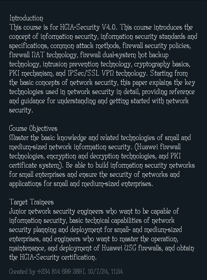 calebadewuyi1's tweet photo. Here's an opportunity for a free voucher to take the Huawei Certified ICT Associate exam as a Junior Network/Security Engineer.

Perks: A crash course in prep for the mock exam. Passing the mock exam will earn you a free voucher for the HCIA Security Exam.

#NetworkEngineering https://t.co/LVrqkTil0X