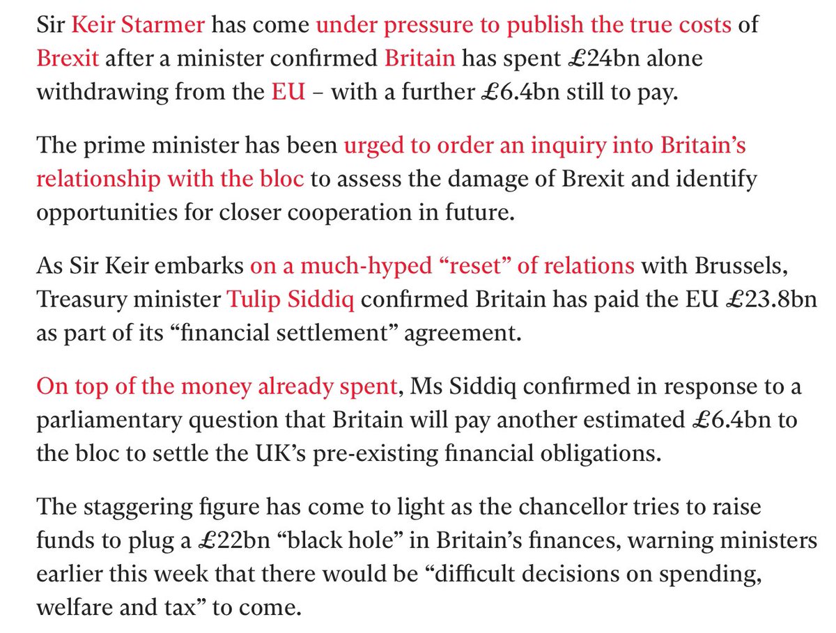 The direct cost of Brexit revealed in parliamentary answers - £24billion and another £6bn to pay bit.ly/48vqrWp Meanstesting winter fuel payment will save £1.5bn