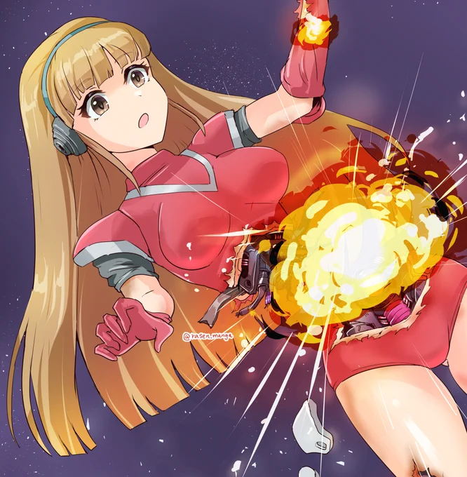 Skebで描いた絵です。「爆発するスペースハンターのアルティアナ(…という設定)」。ご依頼ありがとうございました! ※これはトリミングバージョン 