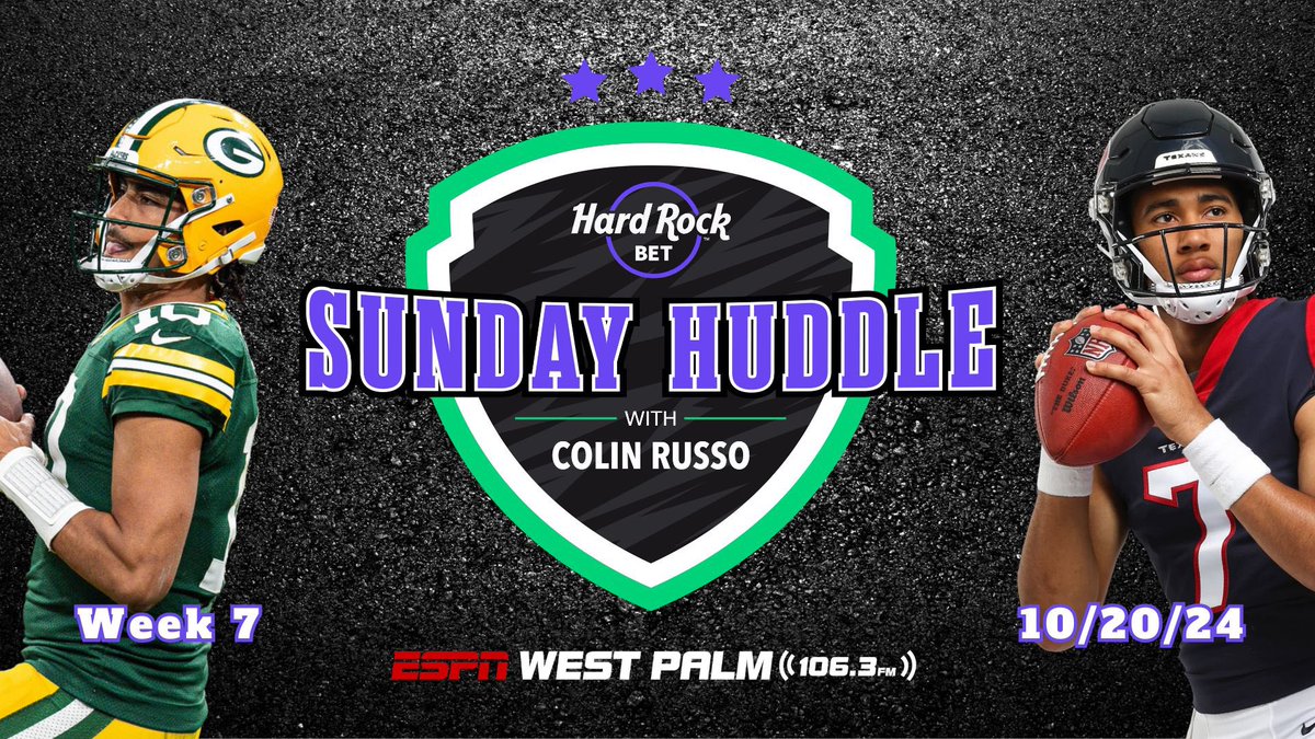 ESPN WEST PALM (106.3 FM) (@espnwestpalm) on Twitter photo SUNDAY HUDDLE with Colin Russo presented by <a href="/HardRockBet/">Hard Rock Bet</a> is BACK live from 8-9:15AM🚨
- Trimester Season Awards 👀
- Who still needs to land a big trade?
- Top matchup previews ATS🔥
Tune in LIVE on ESPN 106.3FM📻 & all socials 📱
<a href="/ColinRusso7/">Colin Russo</a> <a href="/CadeTJ27/">Cade Tjomsland</a> <a href="/HardRockBet/">Hard Rock Bet</a> SUNDAY HUDDLE with Colin Russo presented by <a href="/HardRockBet/">Hard Rock Bet</a> is BACK live from 8-9:15AM🚨
- Trimester Season Awards 👀
- Who still needs to land a big trade?
- Top matchup previews ATS🔥
Tune in LIVE on ESPN 106.3FM📻 & all socials 📱
<a href="/ColinRusso7/">Colin Russo</a> <a href="/CadeTJ27/">Cade Tjomsland</a> <a href="/HardRockBet/">Hard Rock Bet</a>