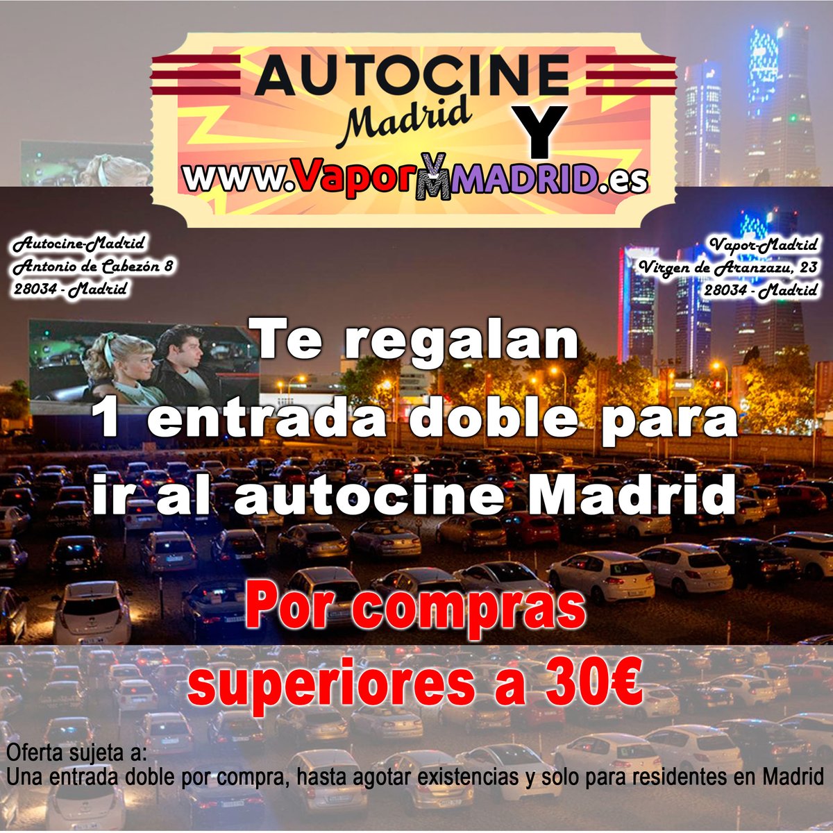 Vapor_Madrid's tweet photo. Entradas GRATIS para el cine
si como lo oyes, te regalan una entrada doble
haces tu pedido en https://t.co/h0TpJguTPQ
Vapor-Madrid
📬 C/ Virgen de Aránzazu, 23 - 28034 - Madrid
☎️ 644 42 36 46
📧 tienda@vapor-madrid.es
#autocine #cine #gratis #Entradas #VaporMadrid https://t.co/rqSeFvlFeJ