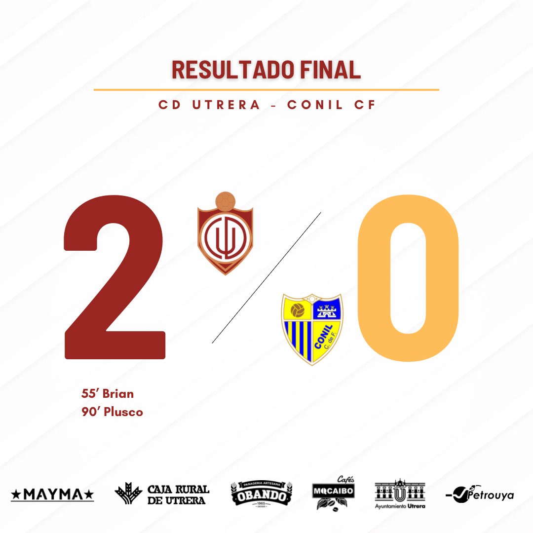 UTRERACD's tweet photo. 90’ | 2-0 | #UtreraConil
¡FINAL DEL PARTIDO!
Tercera victoria consecutiva del #CDUtrera.
#FielesATi https://t.co/YI0EPfC6mm