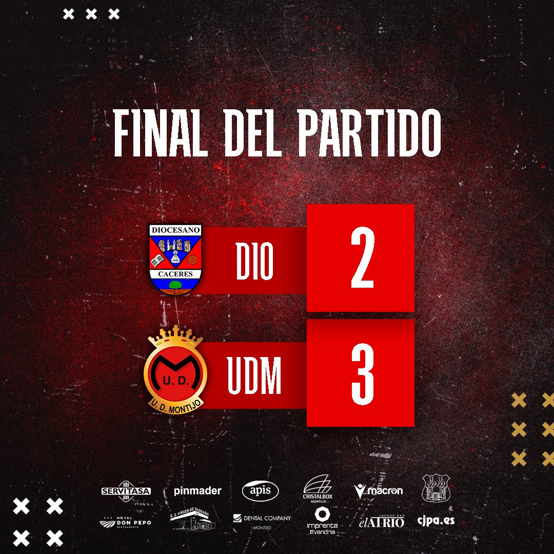 UDMONTIJO's tweet photo. 🔚 [𝗙𝗜𝗡𝗔𝗟 𝗗𝗘𝗟 𝗣𝗔𝗥𝗧𝗜𝗗𝗢]
👍 ¡VAYA VICTORIA! Logramos sumar un +3 en campo del líder.

🤝 Le deseamos al @cddiocesano suerte para el resto de la temporada. Nos vemos en la vuelta.
 
#Volveremos | #Desde1922 https://t.co/txdp5DfSDt