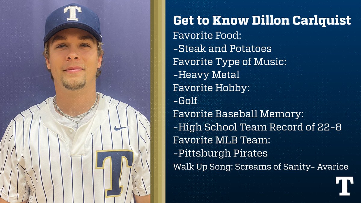 TrineBaseball's tweet photo. Thunder Baseball Spotlight: Dillon Carlquist-SO C
Hometown: Richfield, OH
High School: Revere HS https://t.co/8kVJZCpNMw