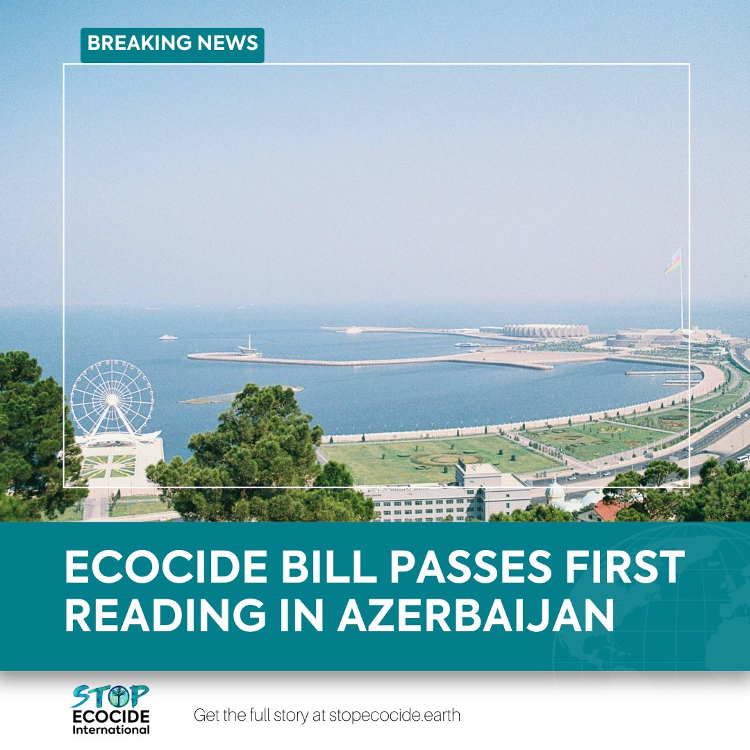 Breaking news from #Azerbaijan 📢🇦🇿

An #ecocide bill has passed its first reading in the country's parliament.

The proposed amendment to the nation's criminal code was put forward by <a href="/presidentaz/">Ilham Aliyev</a>, Ilham Aliyev.

Full story HERE 🌱: stopecocide.earth/2024/ecocide-b…

#StopEcocide