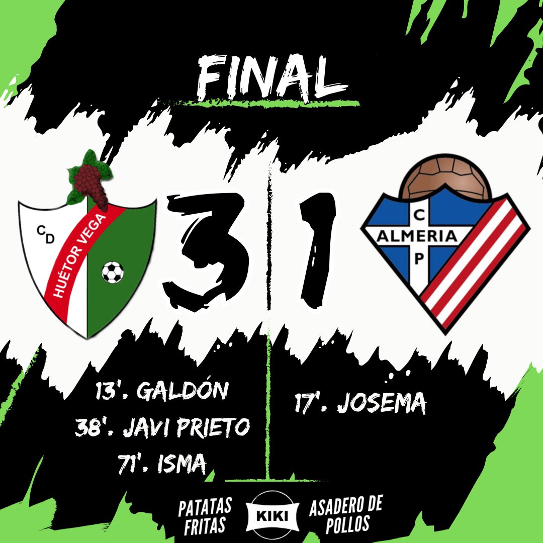 ¡FINAL del PARTIDO!

<a href="/CD_HuetorVega/">CD Huétor Vega</a> 3-1 <a href="/PoliAlmeria/">Club Pvo. Almería</a> 

Magnífica victoria de los nuestros que vuelven a sumar los 3 puntos tras un partido muy completo de todo el equipo.

#HuétorVegaPoliAlmeria