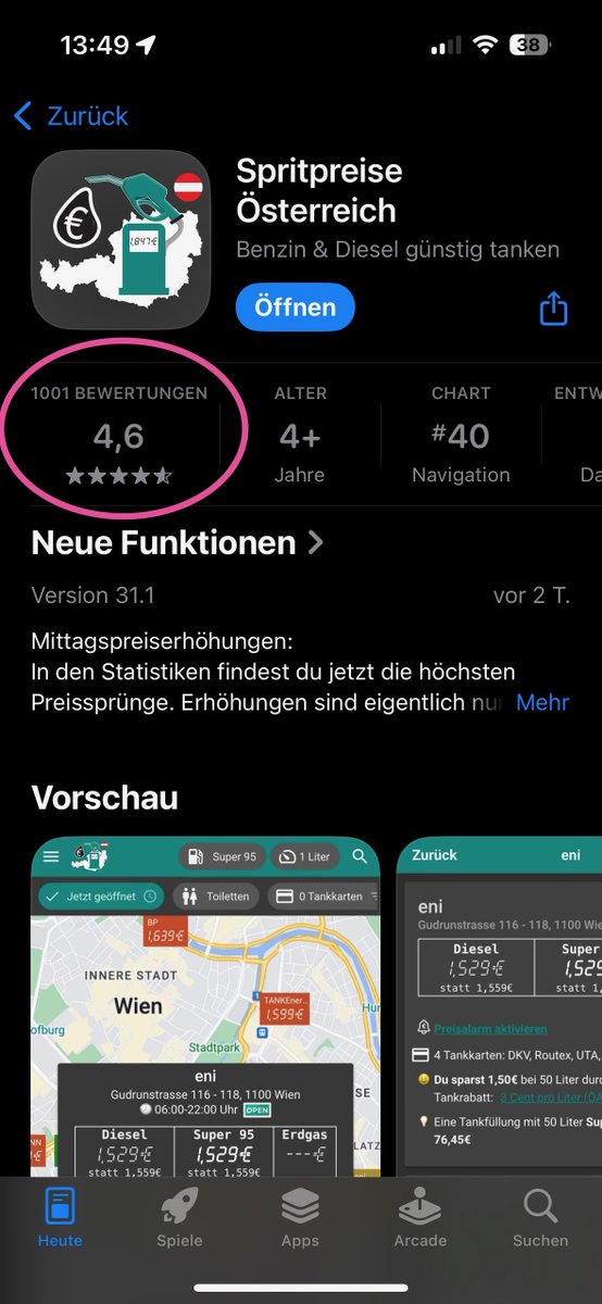 Vieltrinker's tweet photo. Ein großartiges Update für Spritpreise Österreich: Vor kurzem wurde die 1000. Bewertung auf iOS abgegeben! 📲🚗⛽️

Ich freue mich über das Feedback und danke allen, die die Reise begleitet haben. Jetzt downloaden: https://t.co/7pbhCP7q7V #app #österreich #teuerung #sprit #tanken https://t.co/RJXcuu5IN3
