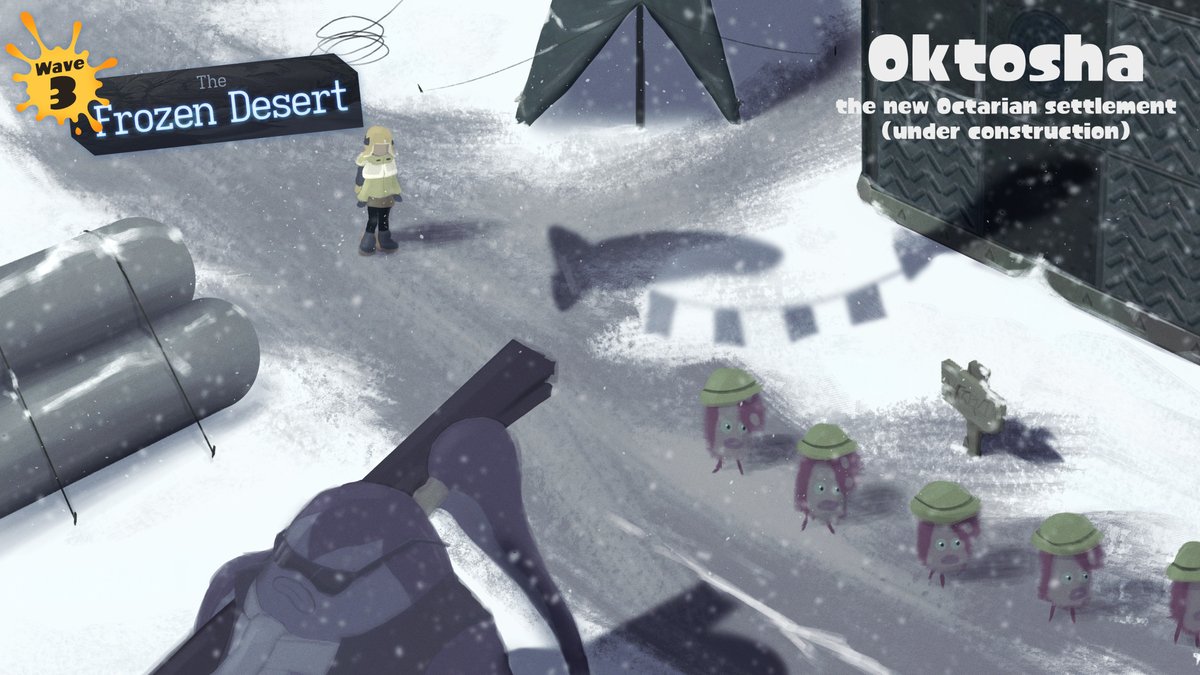 SYwaves's tweet photo. #Splatoon3  DLC3: The Frozen Desert

Welcome to Oktosha, the new Octarian settlement - Brave the storm, gather materials, and help them build their new home on this journey. https://t.co/AugUaDo1W8