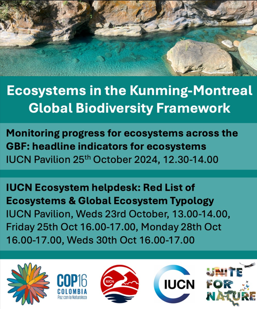 Rachel Neugarten @rachelneugarten.bsky.social (@rachelneugarten) on Twitter photo For those attending the CBD #COP16 in Cali, you are invited! October 25th from 12:30-14:00 at the IUCN Pavilion
Monitoring progress for ecosystems across the Kunming-Montreal Global Biodiversity Framework <a href="/n_ylime/">emily nicholson</a> <a href="/JillStats/">Jillian Campbell</a> For those attending the CBD #COP16 in Cali, you are invited! October 25th from 12:30-14:00 at the IUCN Pavilion
Monitoring progress for ecosystems across the Kunming-Montreal Global Biodiversity Framework <a href="/n_ylime/">emily nicholson</a> <a href="/JillStats/">Jillian Campbell</a>