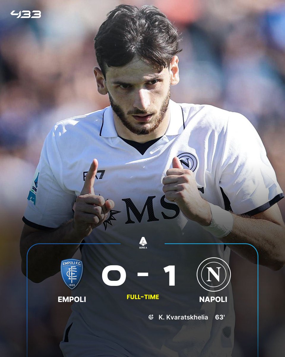 433's tweet photo. Kvaratskhelia secures all three points for Serie A leaders Napoli ✔️ https://t.co/rOd5P8pcbe