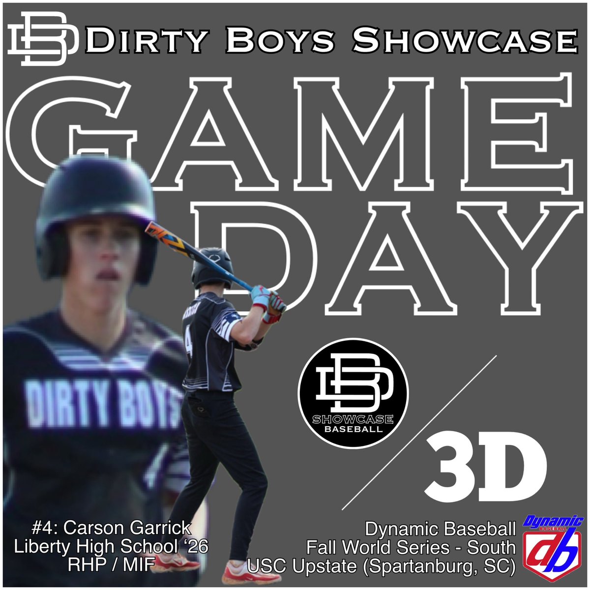 Dirty_Boys_Show's tweet photo. Championship Game Day! Dynamic Baseball Fall World Series - South. Championship Bracket (1:40 PM) vs 3D Baseball 18U (USC Upstate) #DirtyBoysShowcase #DBFWSS https://t.co/jlcZ8qjD7O