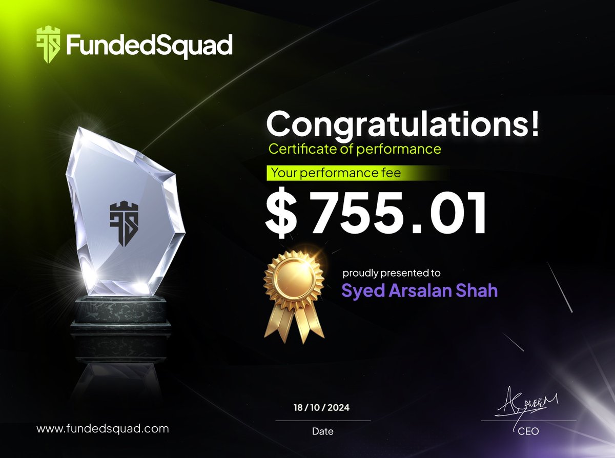 fundedsquad's tweet image. Another trader received his payout from FundedSquad from his $25,000 Instant funded account. 🔥

Congratulations to Syed for receiving his $755 payout from FundedSquad. 🎉🙌
