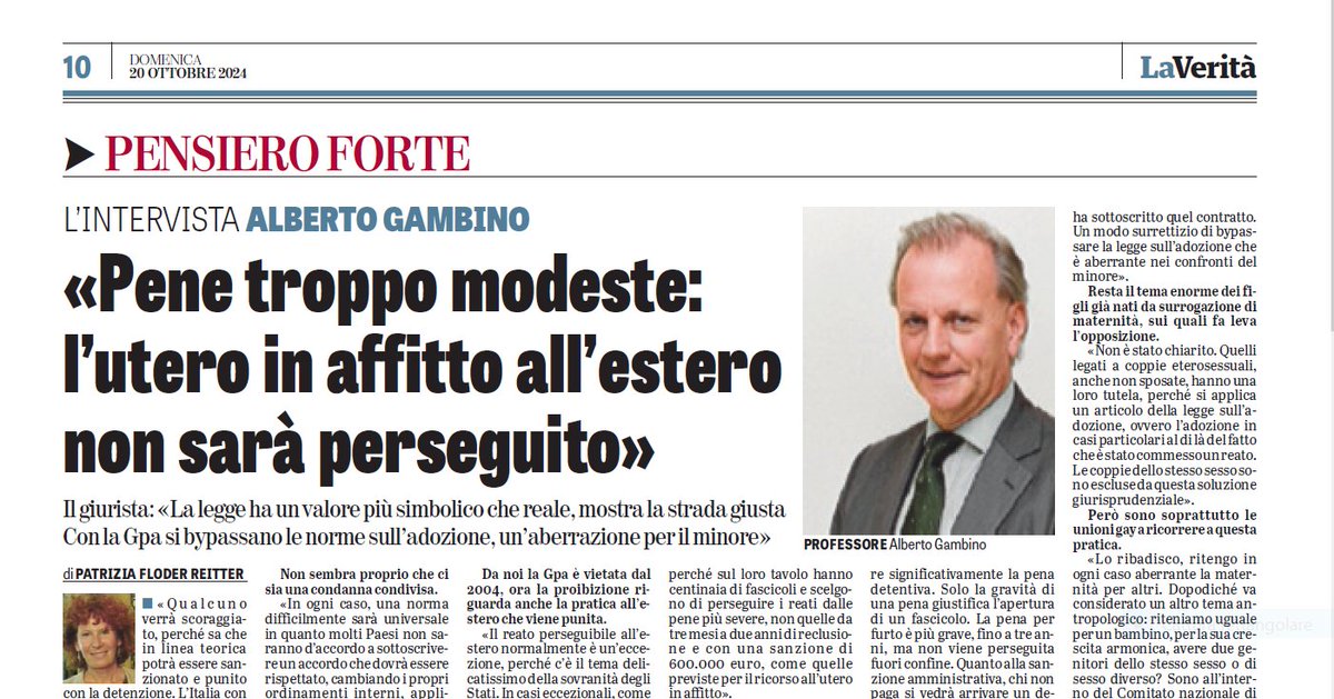 Difficile pensare che la maternità surrogata venga perseguita all'estero, la pena detentiva è troppo bassa <a href="/LaVeritaWeb/">La Verità</a>