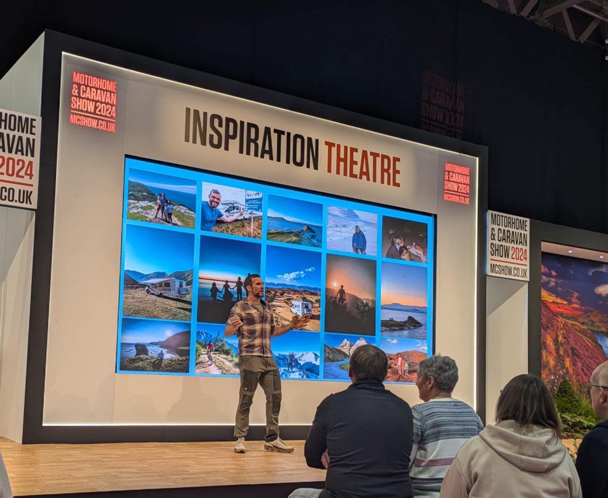 MarcusGLeach's tweet image. What a week at the @NECCaravanShow. Six days, nine talks, catching up with old friends, meeting new ones, seeing the latest @BaileyofBristol vehicles and inspiring others to expand their own travel horizons on the main stage and with the @candmclub #NeverStopExploring