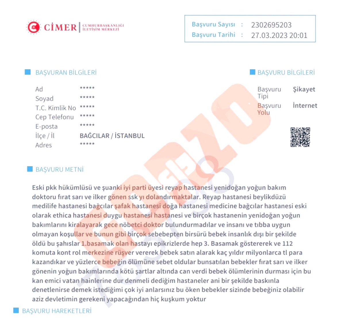 🔴 Yenidoğan çetesi Operasyonunun başladığı Cimer şikayet dilekçesi 

Şikayette dikkat çeken "Fırat Sarı PKK hükümlüsü İyi Parti üyesi" detayı

Diger üyeler CHP'li 

Türkiye bunlara emanet edilebilir mi?

#bebekkatilleri #marmaray
Avcılar Hospital Zafer Partisi Kapatılsın Menzil