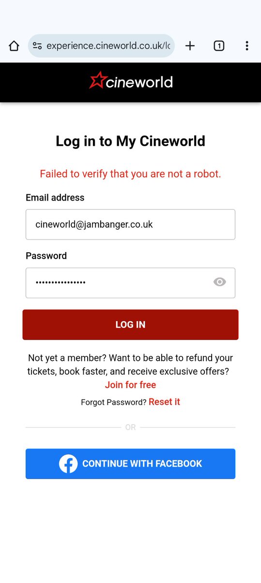 SteveHocking's tweet photo. .@cineworld I don't know what you're doing, but using a password manager *does not* make me a robot! Please fix your broken login process! https://t.co/2MDJoEO3wo