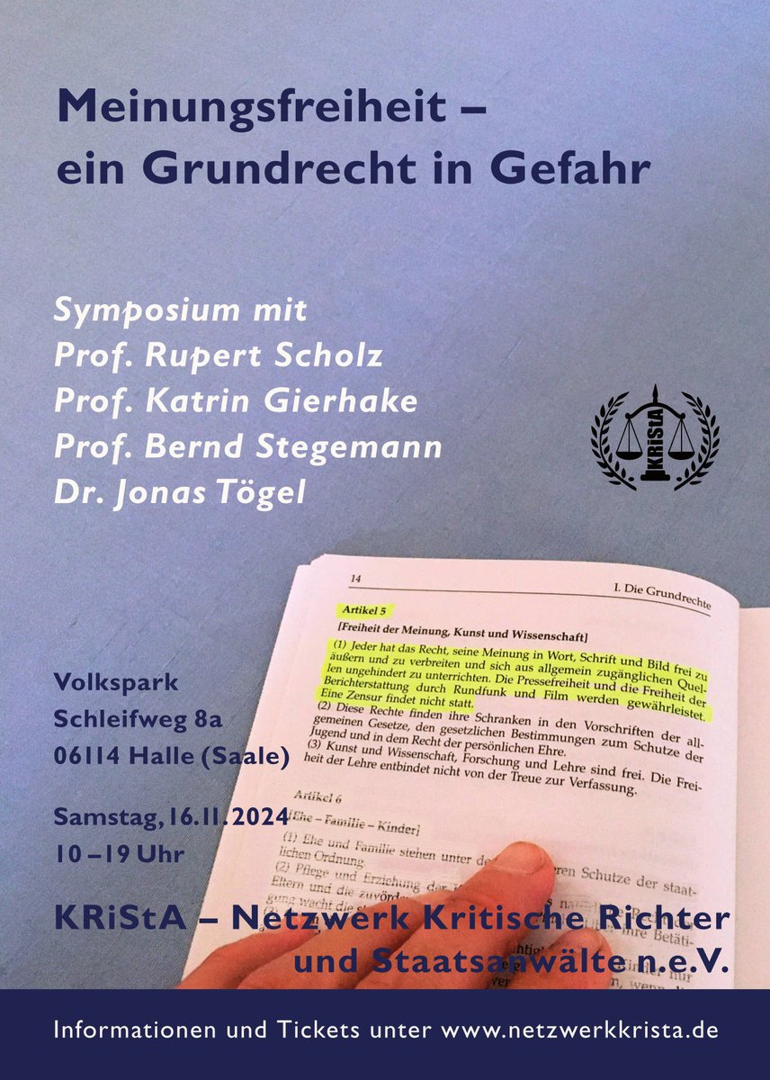 Juristentwit's tweet photo. Leseempfehlung: Symposium 2024: Meinungsfreiheit – ein Grundrecht in Gefahr https://t.co/6VZc5ccOxQ https://t.co/qTBTO9Zhrb