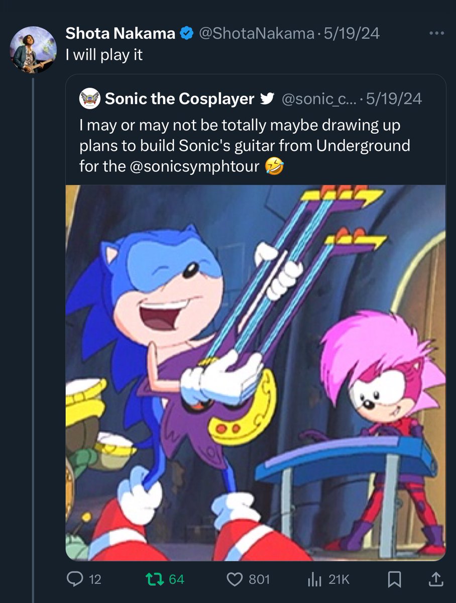 sonic_cosplayer's tweet photo. How it started             How it’s going 🎸🎶

#SonicSymphony https://t.co/fCoT0dl7Rp