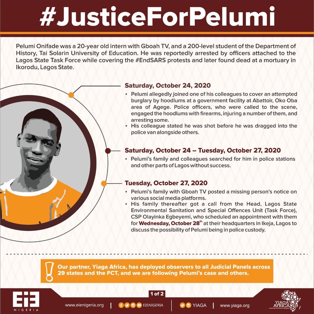 _weyimi's tweet image. 4years since Pelumi Emmanuel Onifade was shot and killed by the police force. 4 years later his body has not been returned to his family to be buried.
Pelumi did not die on 20-10-20, he died on 24-10-20, he was covering the news of an attempted burglary of a facility…