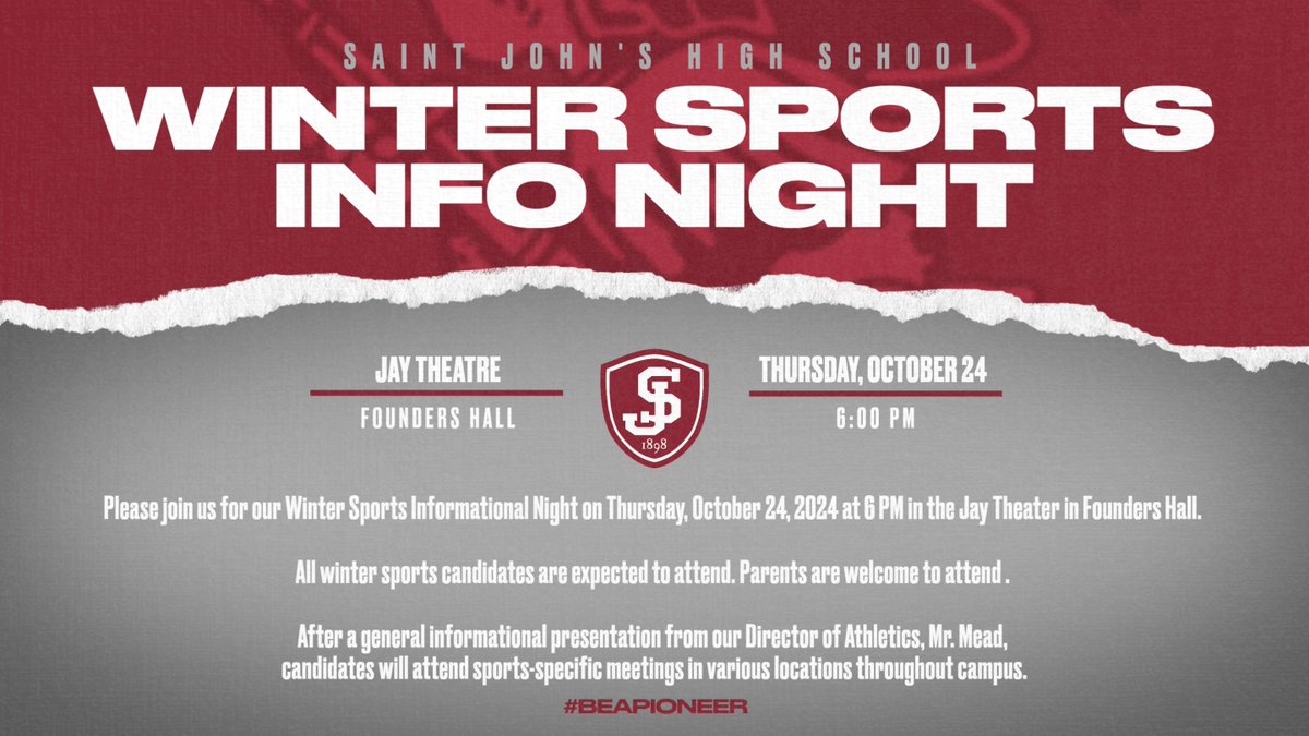 Saint John's HS Athletics (@sjhs_pioneersad) on Twitter photo THIS UPCOMING THURSDAY NIGHT (10/24) AT 6 PM
<a href="/SJSHockey/">Saint John's HS Hockey</a> <a href="/SJHS_Hoops/">Saint John's HS Basketball</a> <a href="/SJHS_TrackField/">Saint John's HS XC & TF</a> <a href="/sjswimdive/">St. John's (Shrewsbury, MA) Swim & Dive Team</a> <a href="/StJohnswrestlin/">Kevin DeNorscia</a> <a href="/SJAlpineSkiTeam/">SJ Alpine Ski Team</a> <a href="/SJShrewsbury/">Saint John's</a> THIS UPCOMING THURSDAY NIGHT (10/24) AT 6 PM
<a href="/SJSHockey/">Saint John's HS Hockey</a> <a href="/SJHS_Hoops/">Saint John's HS Basketball</a> <a href="/SJHS_TrackField/">Saint John's HS XC & TF</a> <a href="/sjswimdive/">St. John's (Shrewsbury, MA) Swim & Dive Team</a> <a href="/StJohnswrestlin/">Kevin DeNorscia</a> <a href="/SJAlpineSkiTeam/">SJ Alpine Ski Team</a> <a href="/SJShrewsbury/">Saint John's</a>