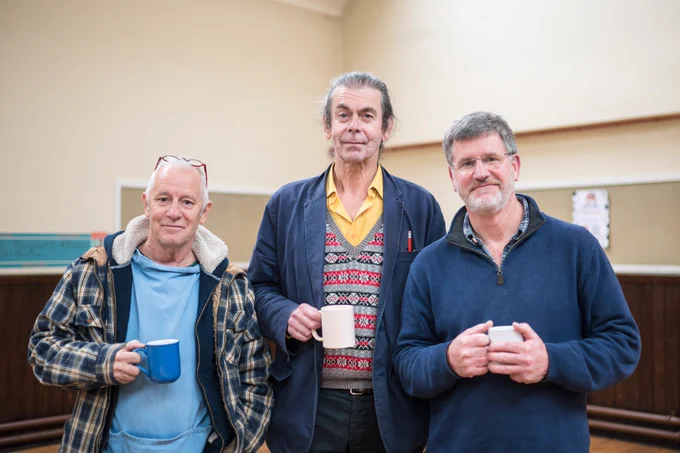Three men find banter, bird boxes and biscuits in a fictional men's shed, which celebrates companionship, camaraderie... and custard creams.
