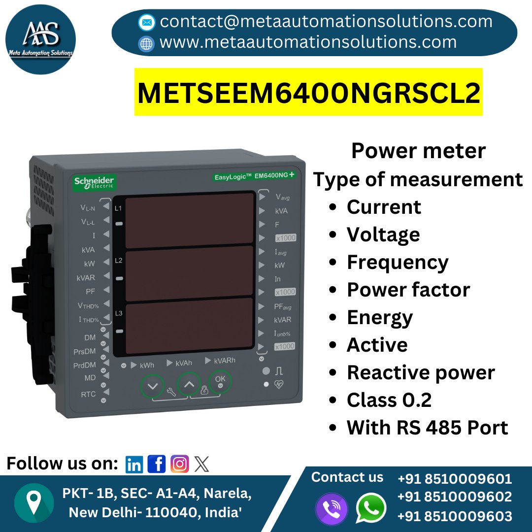 Metaautomation2's tweet photo. #meatautomationsolutions #schneider #meter #powermeter #metseem6400ngrscl2
#metaautomation #monitoring #instrumemnt #electricalinstrument
#automation #electricalengineering
#electrical #electricalautomation https://t.co/hSvSHDjE1S