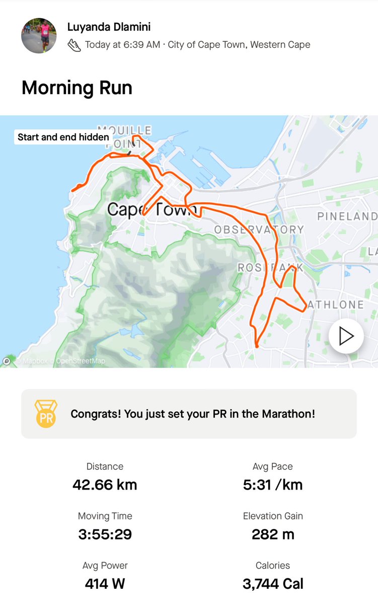 Ant_089's tweet photo. Allow me to introduce myself. My name is Luyanda Dlamini and I’m a Sub 4 marathon finisher. 

Thank you @CTMarathon. You owe me nothing. Goal achieved. https://t.co/JTHUzvNaZG