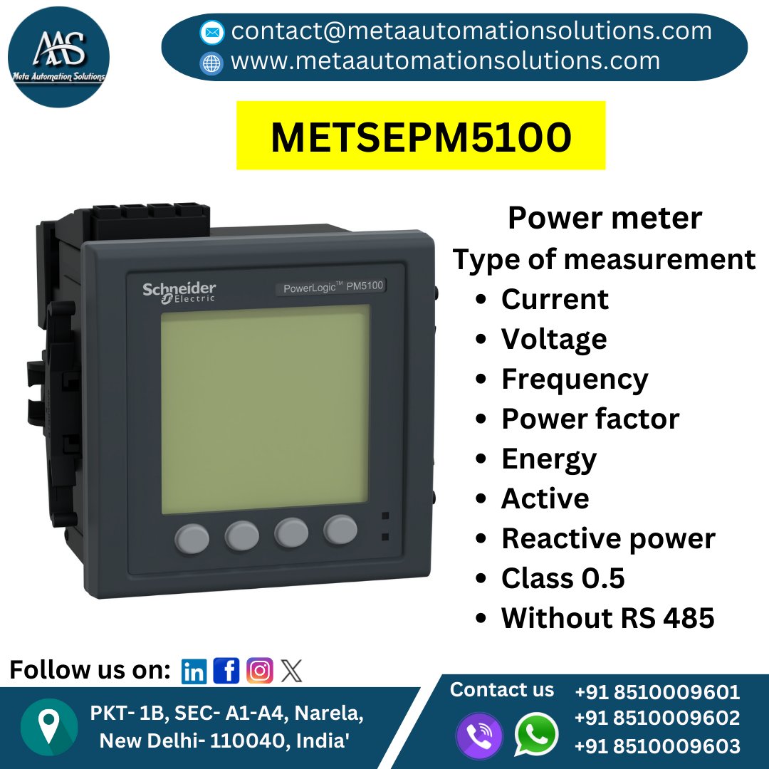 Metaautomation2's tweet photo. #meatautomationsolutions #schneider #meter #powermeter #metsepm5100
#metaautomation #monitoring #instrumemnt #electricalinstrument
#automation #electricalengineering
#electrical #electricalautomation https://t.co/vNaXuCmgDS