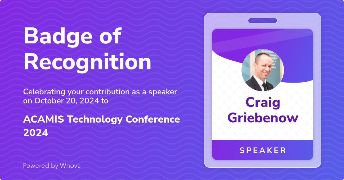 CraigGriebenow's tweet image. Thrilled to share that I just spoke at ACAMIS Technology Conference 2024! Big thanks to the organizers and everyone who joined the session.🌟 Your presence made it special! #ACAMISTech

 - via #Whova event app