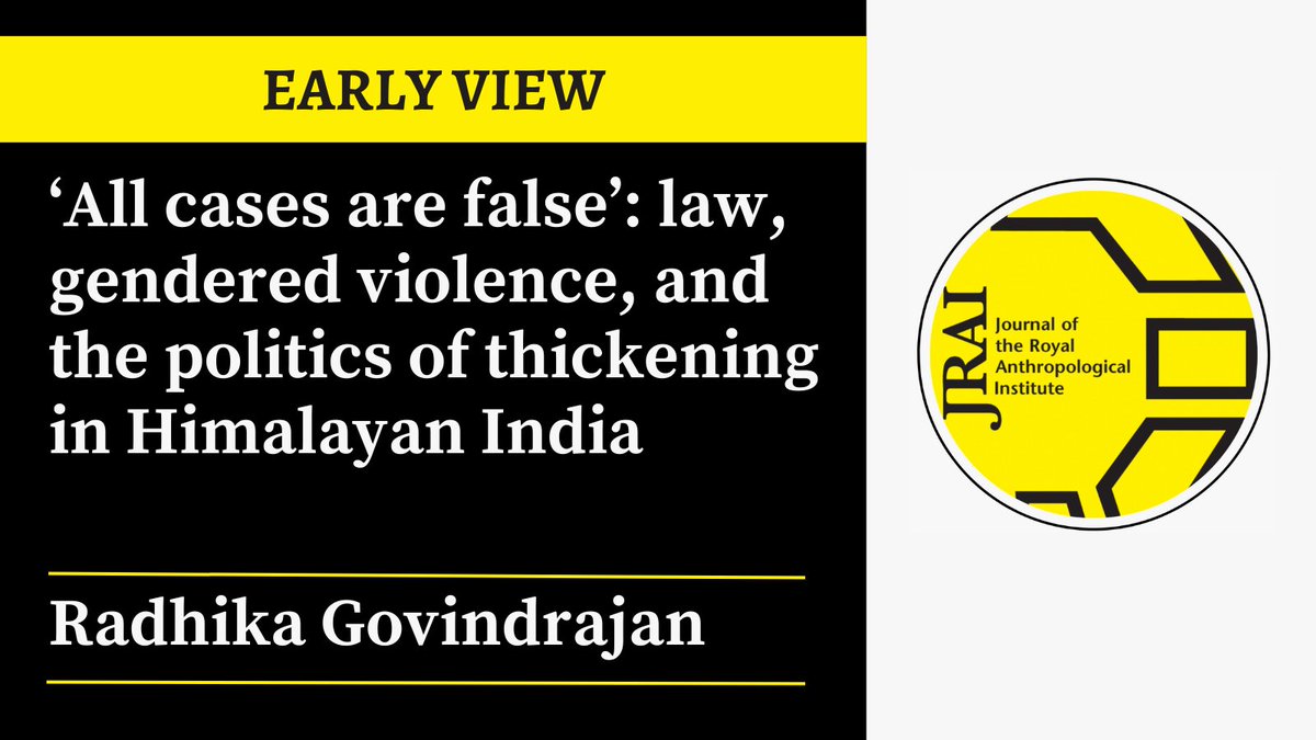 JRAI (@thejrai) on Twitter photo New in Early View💡
<a href="/r_gov11/">Radhika Govindrajan</a> draws upon Indian women's experiences in filing complainst of gendered violence in Uttarakhand and how they navigate both the complex judicial system and dissonant societal pressures.
Read it 👇
bit.ly/3C23bTp New in Early View💡
<a href="/r_gov11/">Radhika Govindrajan</a> draws upon Indian women's experiences in filing complainst of gendered violence in Uttarakhand and how they navigate both the complex judicial system and dissonant societal pressures.
Read it 👇
bit.ly/3C23bTp
