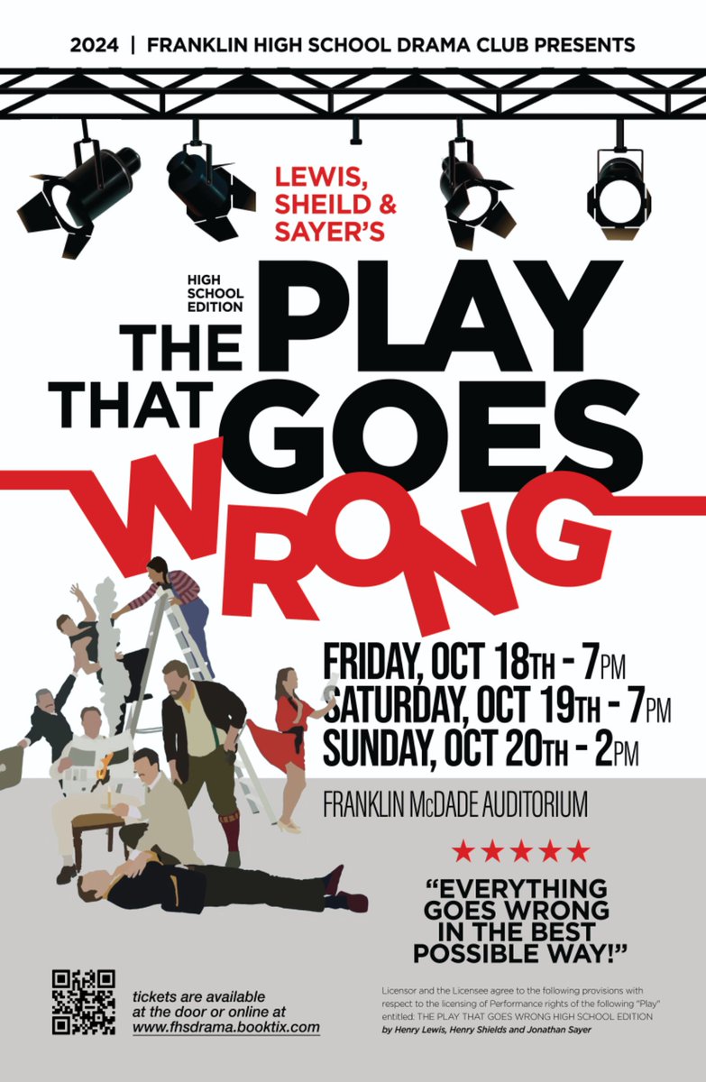 Last chance to catch THE PLAY THAT GOES WRONG today at 2pm! Tickets available online or at the door. Don't miss it!