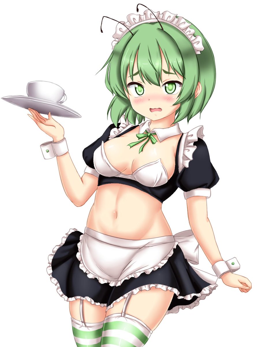 お題絵、罰ゲームでミニスカメイド服を着るリグルちゃん。 