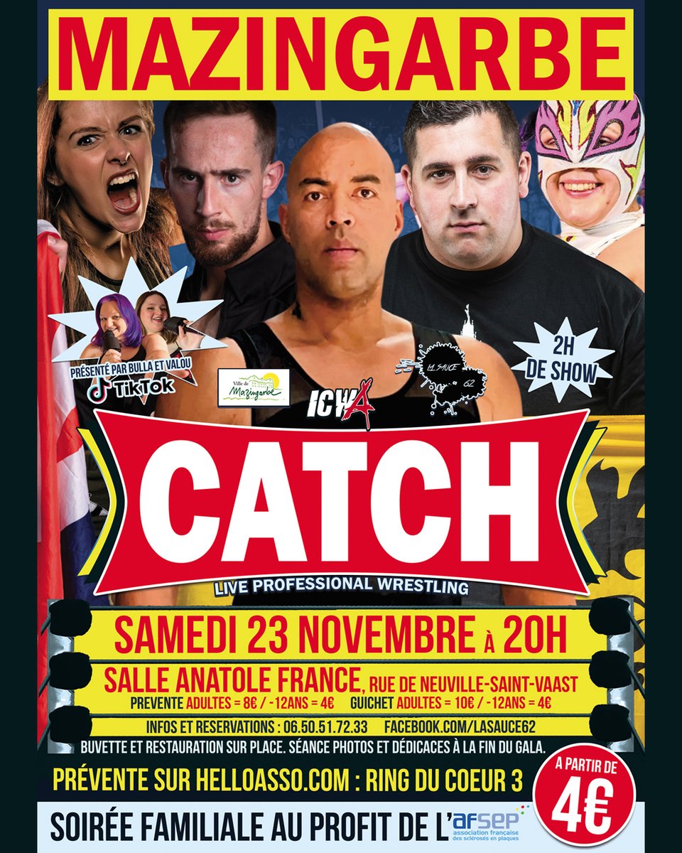 showcatchfrance's tweet image. 🚨📢🚨 ICWA organise le 23/11/2024, le show RING DU COEUR 3 à Mazingarbe Département 62 France

📌 Les catcheurs annoncés sont :

🥋 JILL FERA
🥊 ROSALIA
🥋 KEVIN VALDEZ
🥊 MARC SEBIRE
🥋 CORMAC HAMILTON