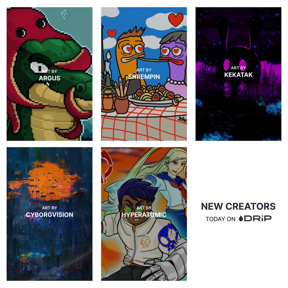 drip_haus's tweet image. DRiP welcomes @LifeArgus, @shrempin, @Keekatak, @cyborgvisionz and @hyperjpegs.

Follow new creators from the DRiP Home Page!