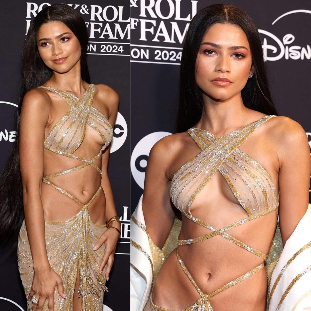 Updates4Cinema's tweet photo. Zendaya honored Cher at the Rock &amp; Roll Hall of Fame induction, wearing a vintage Bob Mackie golden naked dress. https://t.co/uPSDAlWE0k
