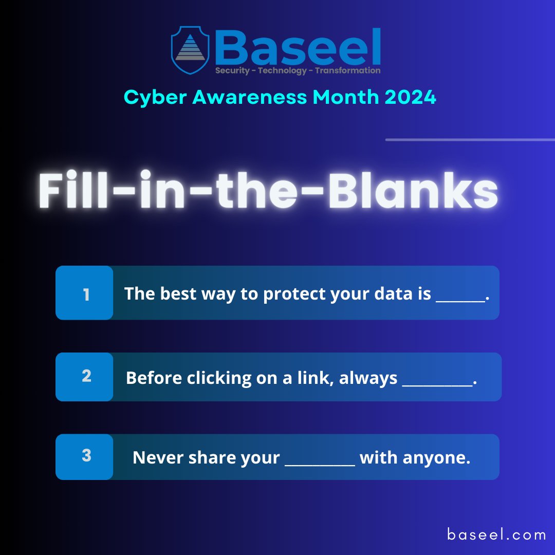 Baseelpartners's tweet image. 𝐂𝐲𝐛𝐞𝐫 𝐀𝐰𝐚𝐫𝐞𝐧𝐞𝐬𝐬 𝐌𝐨𝐧𝐭𝐡 𝟐𝟎𝟐𝟒

#CyberAwarenessChallenge #CatchThePhish #CyberSafetyFirst #ThinkBeforeYouClick #SecureYourDigitalLife
#StayCyberAware #DigitalDefense #CyberSecurityChallenge #OnlineSafetyMatters #BeCyberSmart
