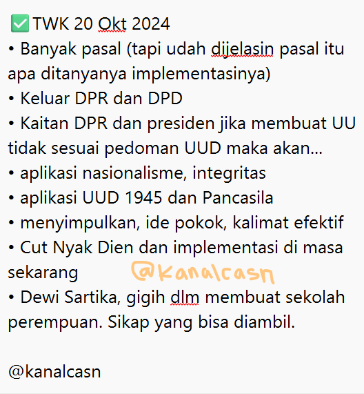 Beberapa Materi yang Keluar di SKD CPNS hari ini (20 Okt 2024)

review fr skd

A thread 
👇👇👇