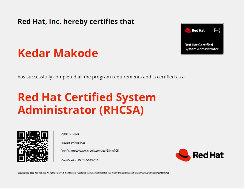 Excited to share that I’m officially RHCSA certified! 🚀🔧 It’s been a challenging journey, but the hard work paid off. Ready to take on new challenges in Linux system administration! #RHCSA #Linux #SysAdmin #TechJourney